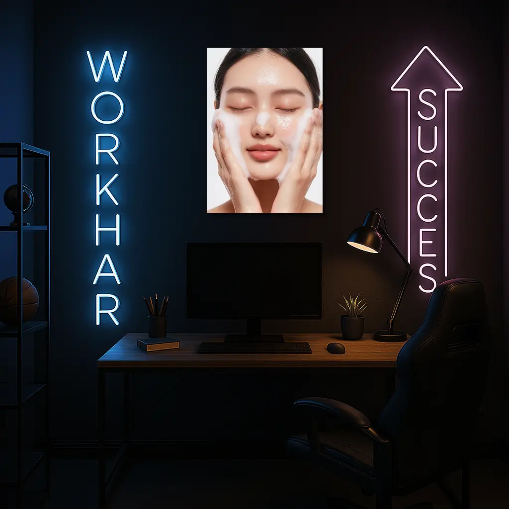 Woman Washing Face With Foam Cleanser – Wall Art