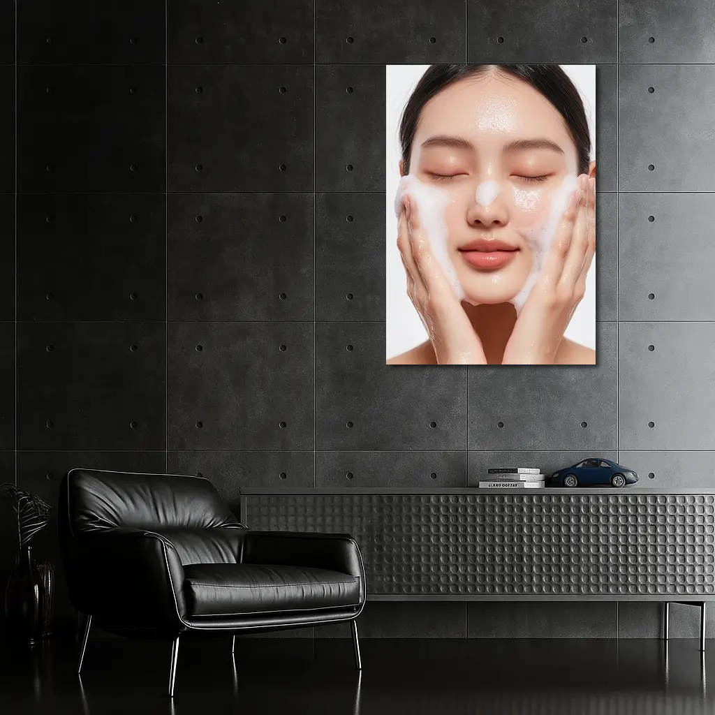 Woman Washing Face With Foam Cleanser – Wall Art