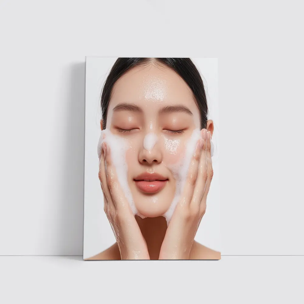 Woman Washing Face With Foam Cleanser – Wall Art