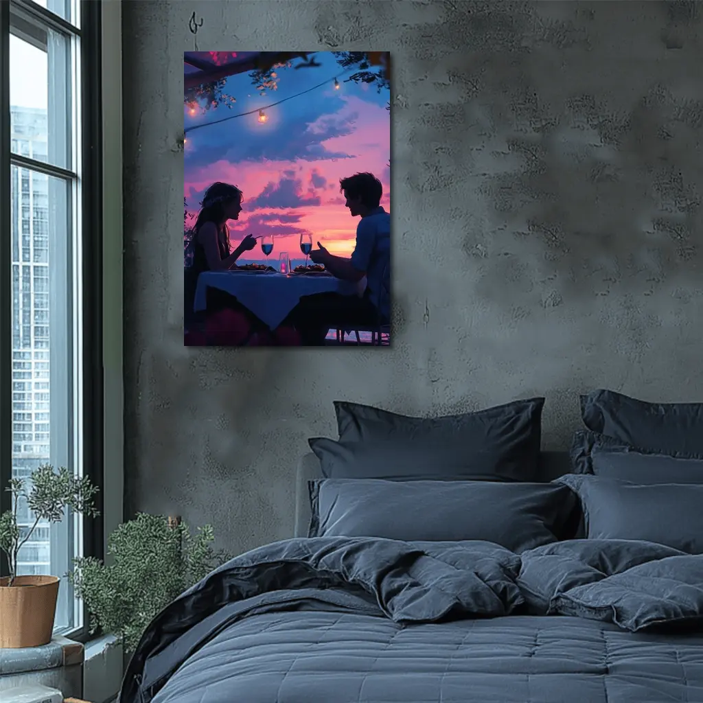 Romantic Couple Dinner Date Sunset Sky – Wall Art