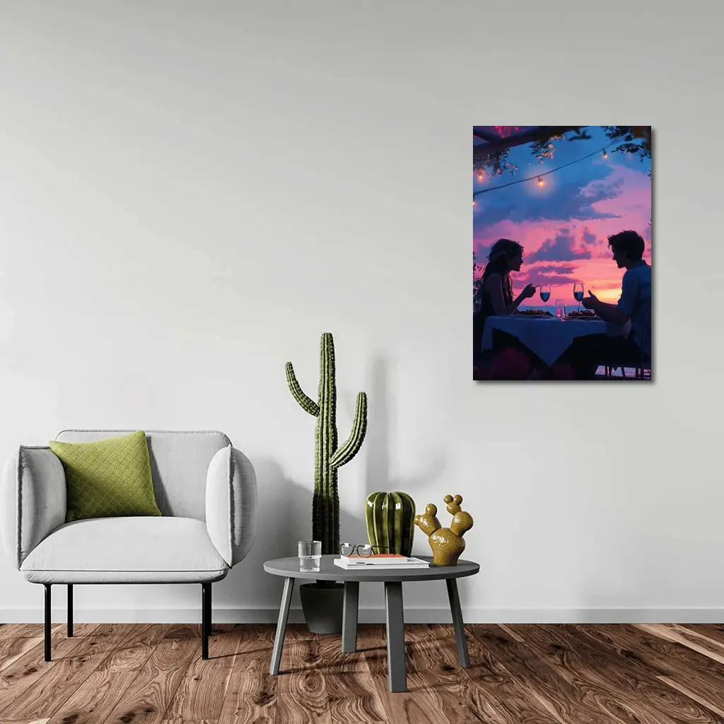 Romantic Couple Dinner Date Sunset Sky – Wall Art