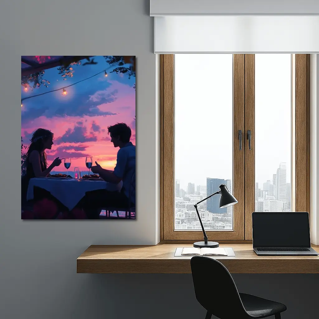 Romantic Couple Dinner Date Sunset Sky – Wall Art