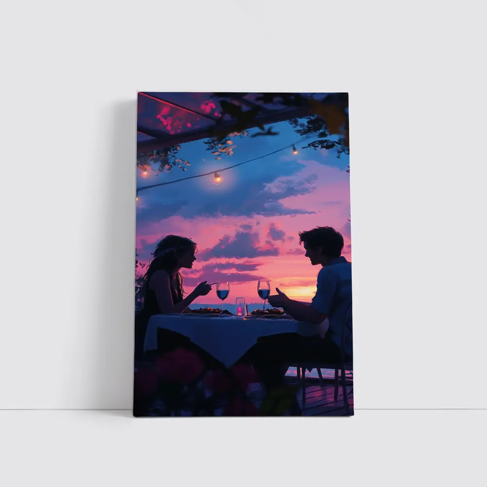 Romantic Couple Dinner Date Sunset Sky – Wall Art