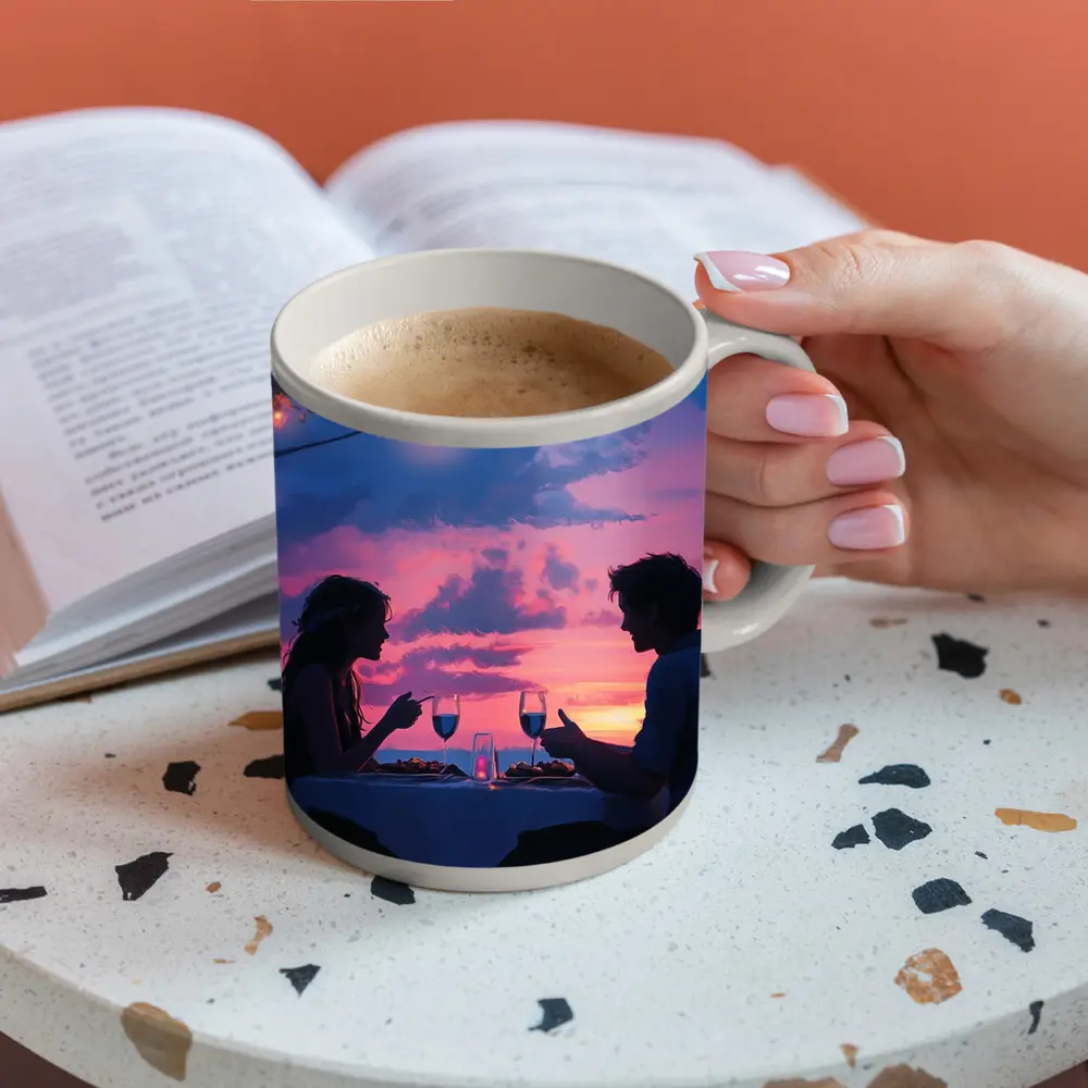 Romantic Couple Dinner Date Sunset Sky – Mugs