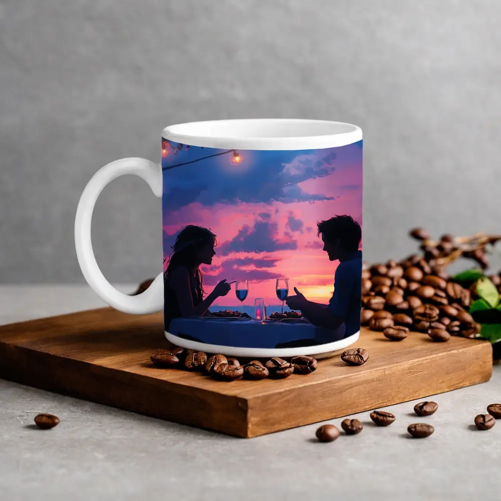 Romantic Couple Dinner Date Sunset Sky – Mugs