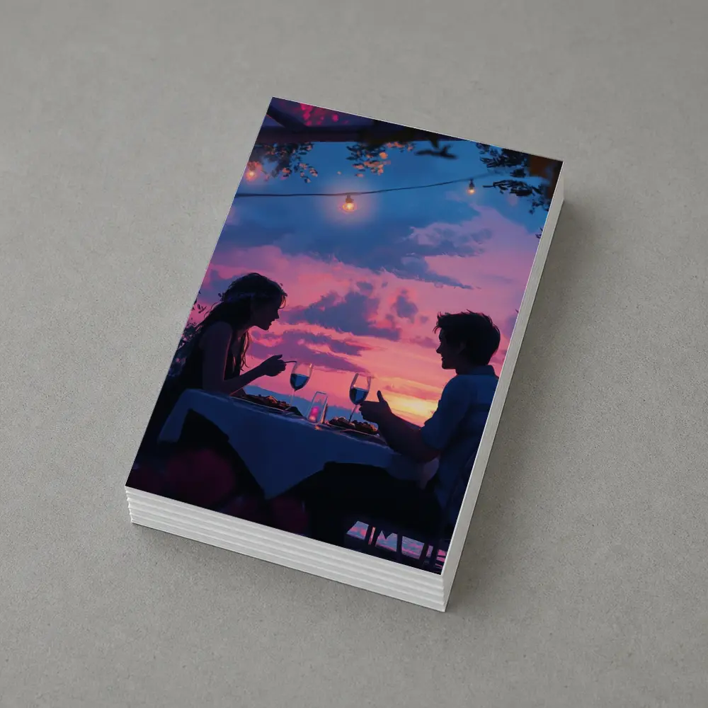 Romantic Couple Dinner Date Sunset Sky – Postcards