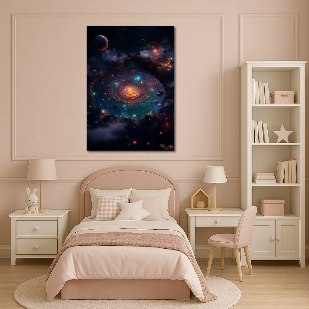 Colorful Galaxy Spiral Planets Dark Space – Wall Art