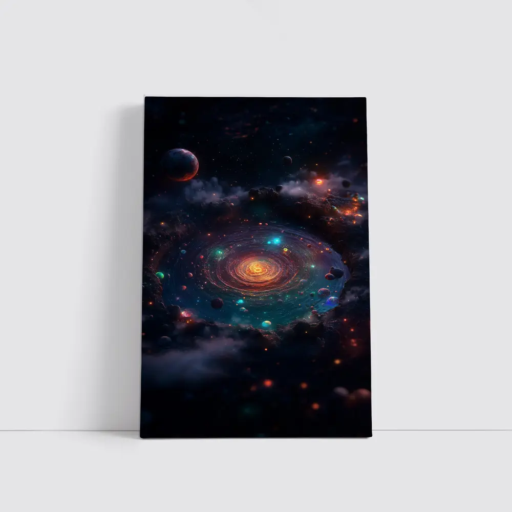 Colorful Galaxy Spiral Planets Dark Space – Wall Art