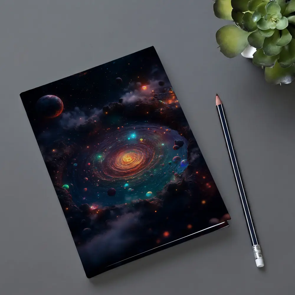 Colorful Galaxy Spiral Planets Dark Space – Notebooks
