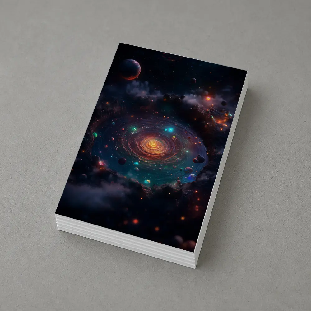 Colorful Galaxy Spiral Planets Dark Space – Postcards