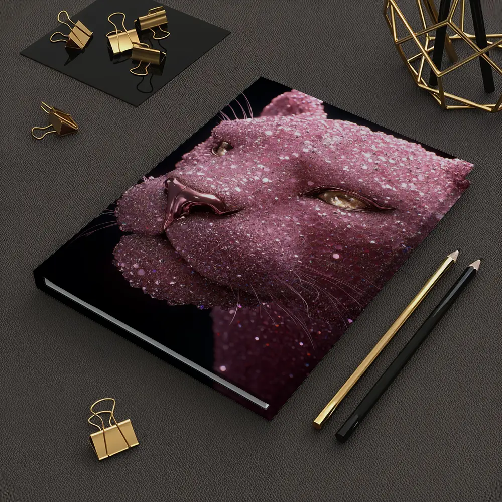 Pink Glitter Panther Portrait Black Background – Notebooks