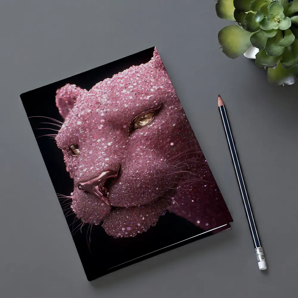 Pink Glitter Panther Portrait Black Background – Notebooks