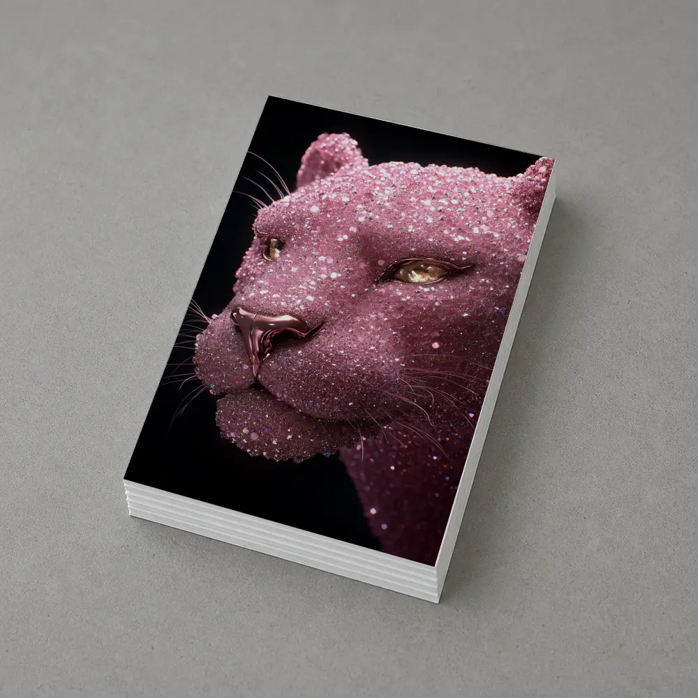 Pink Glitter Panther Portrait Black Background – Postcards