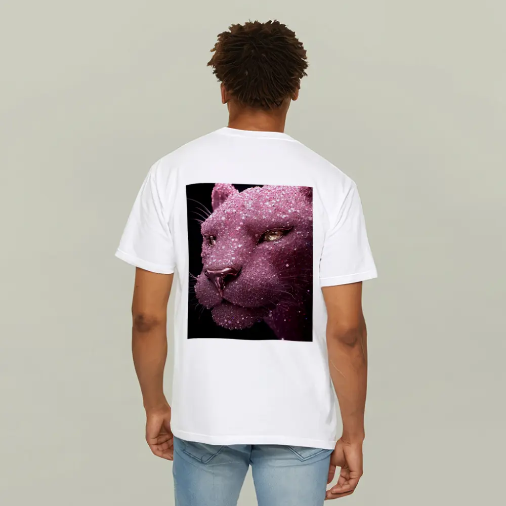 Pink Glitter Panther Portrait Black Background – T-Shirts