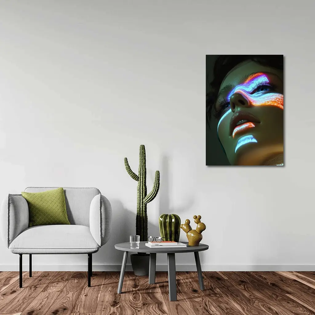 Neon Light Projection Woman Face Dark – Wall Art