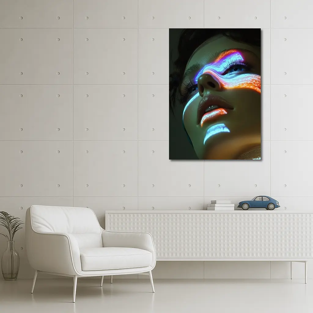 Neon Light Projection Woman Face Dark – Wall Art