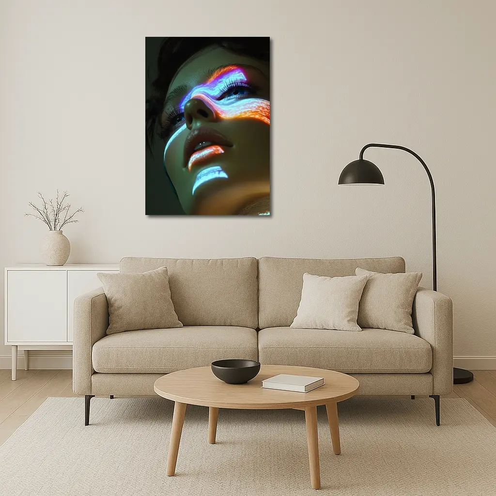 Neon Light Projection Woman Face Dark – Wall Art