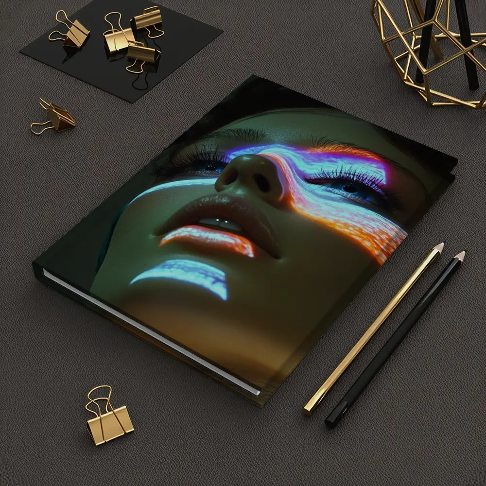 Neon Light Projection Woman Face Dark – Notebooks