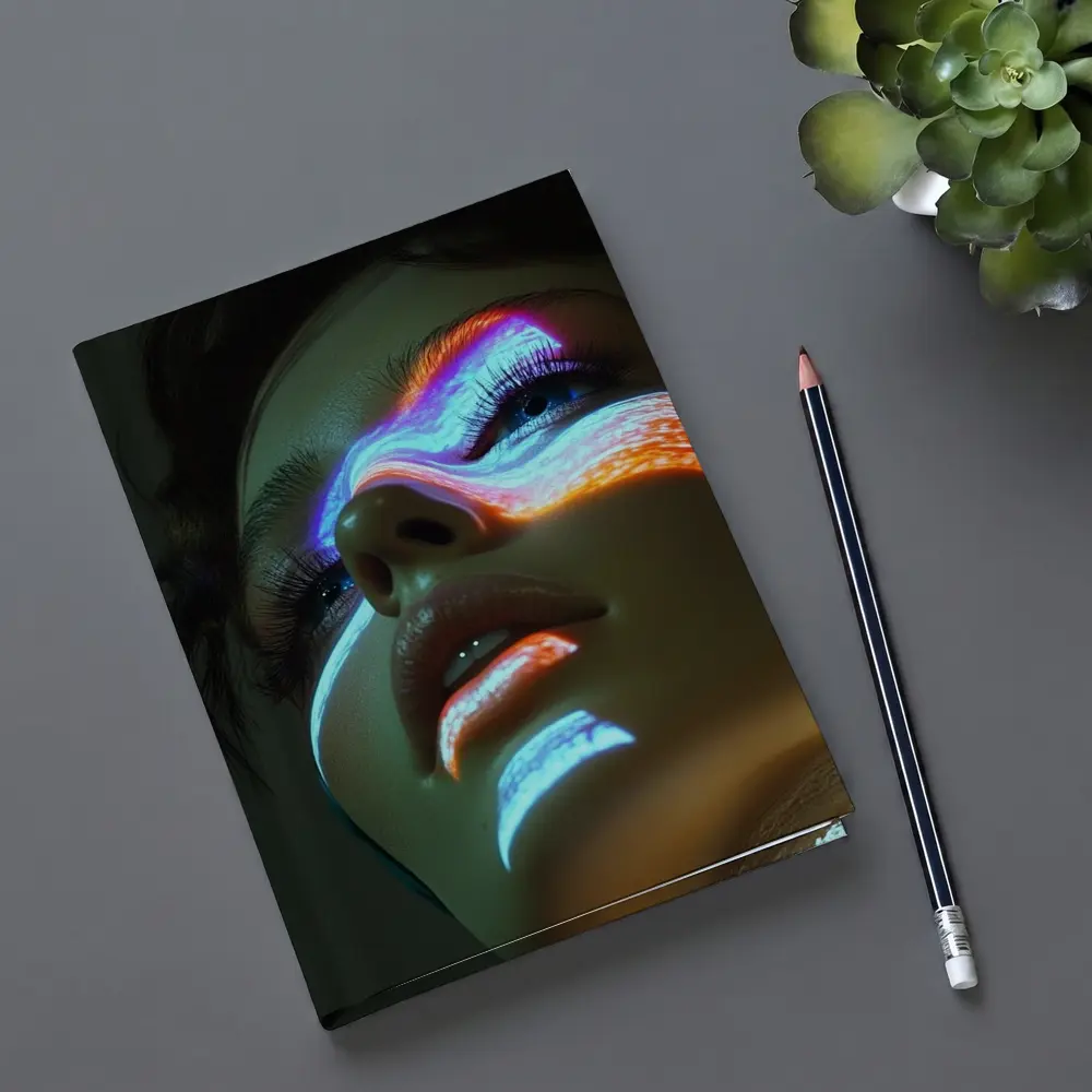 Neon Light Projection Woman Face Dark – Notebooks