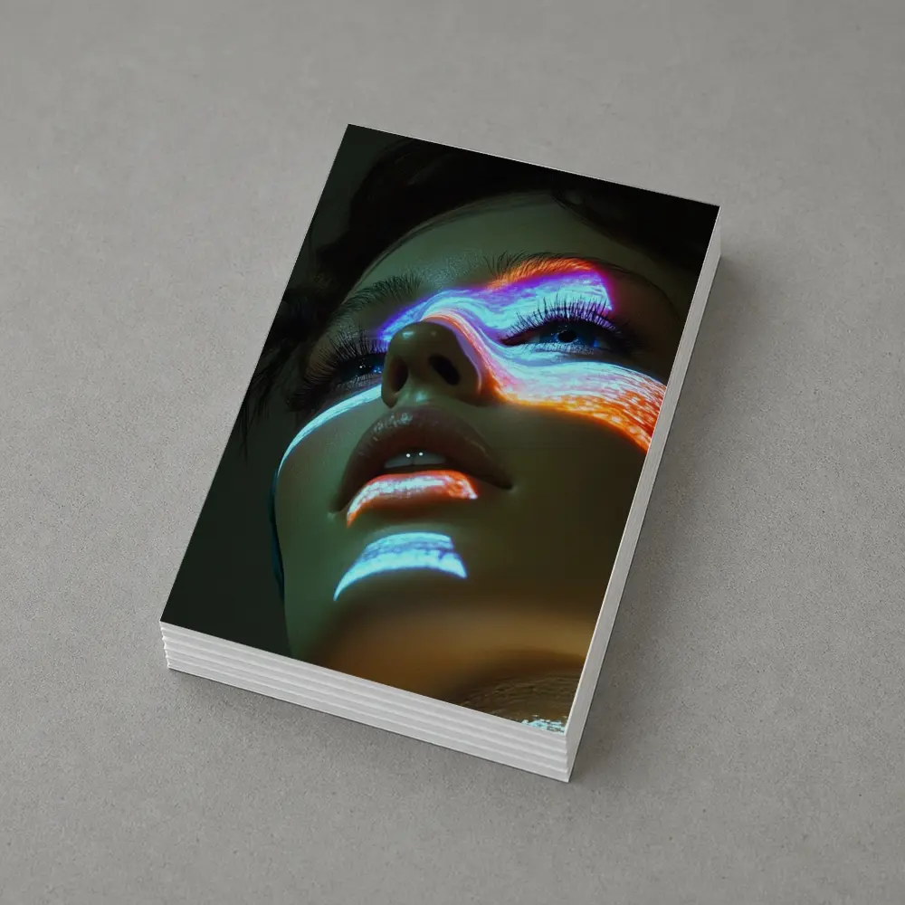 Neon Light Projection Woman Face Dark – Postcards