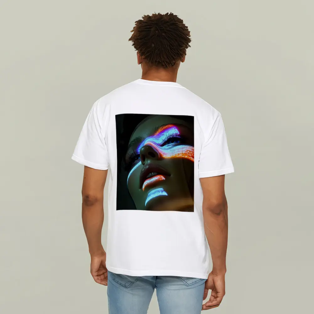 Neon Light Projection Woman Face Dark – T-Shirts