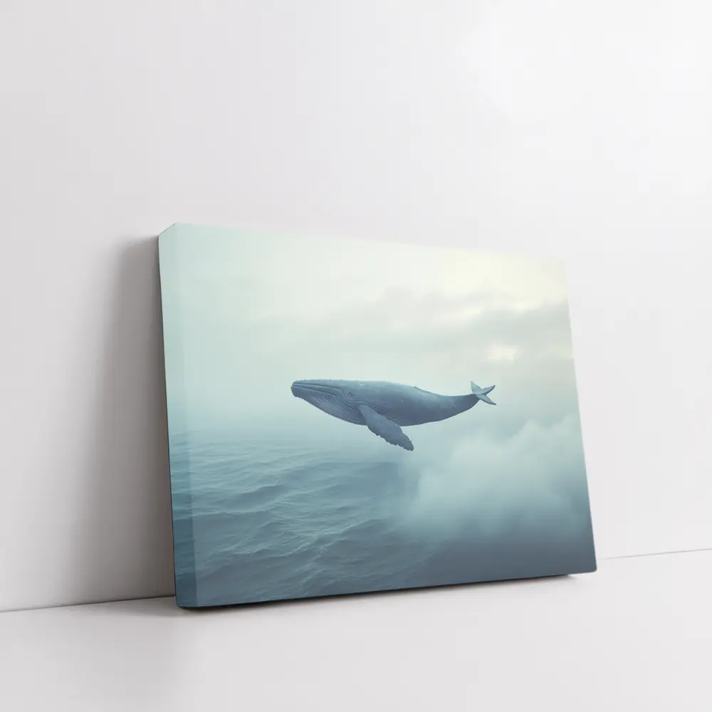 Humpback Whale Flying Over Misty Ocean – Wall Art