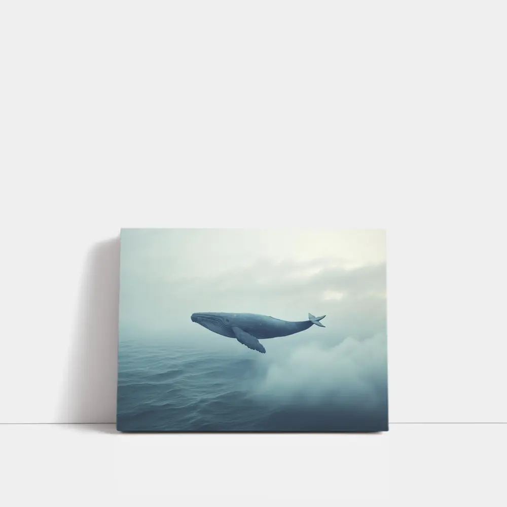 Humpback Whale Flying Over Misty Ocean – Wall Art