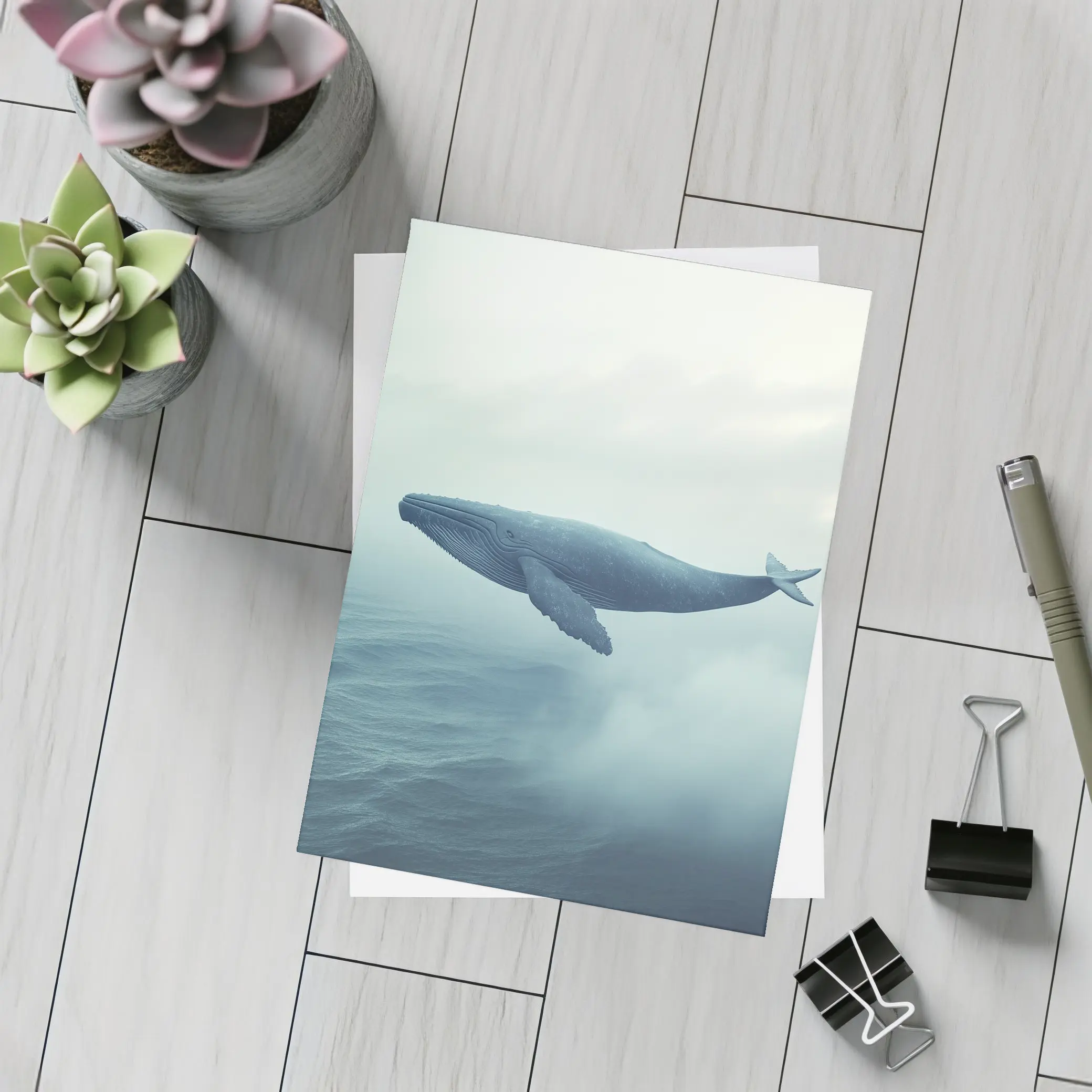 Humpback Whale Flying Over Misty Ocean – Postcards