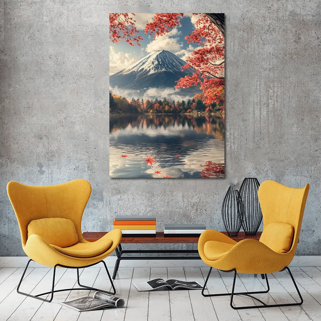 Mount Fuji Red Maple Lake Reflection – Wall Art
