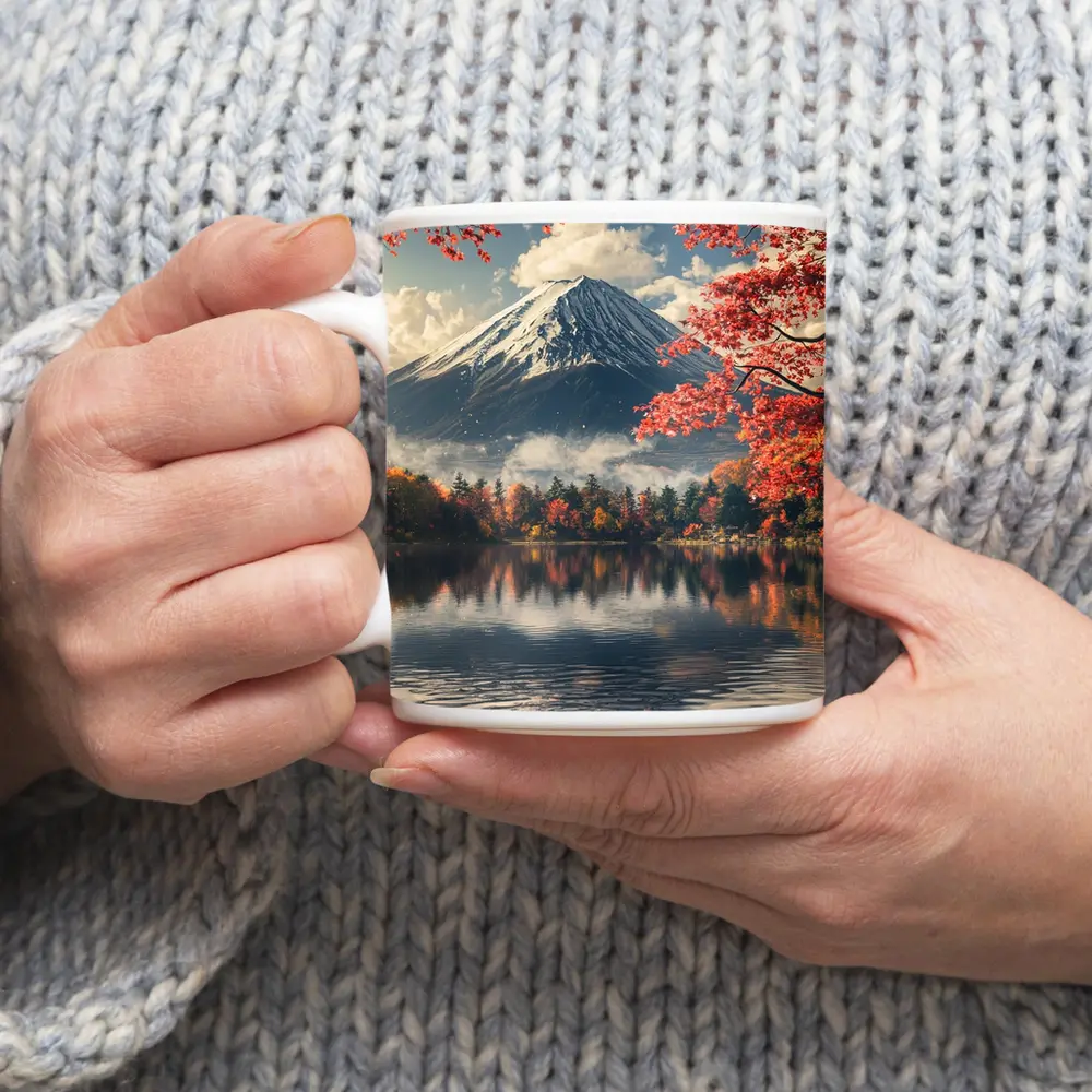 Mount Fuji Red Maple Lake Reflection – Mugs