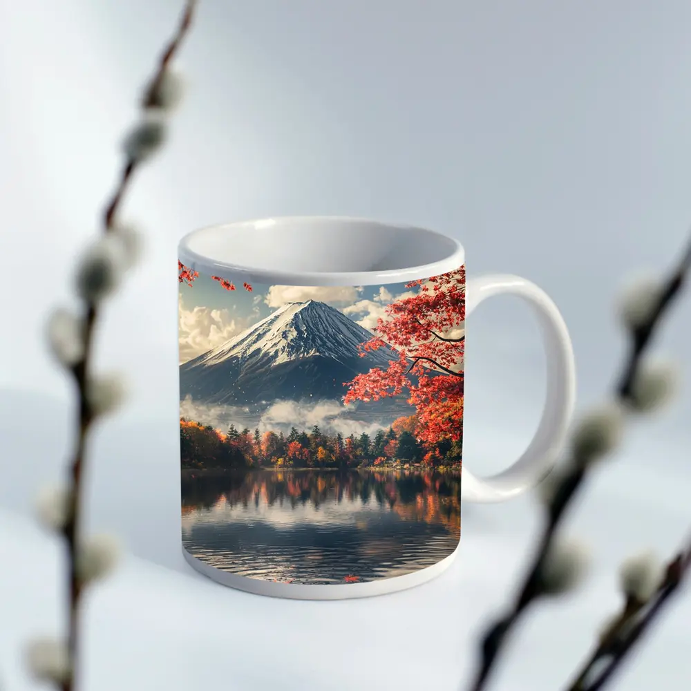 Mount Fuji Red Maple Lake Reflection – Mugs