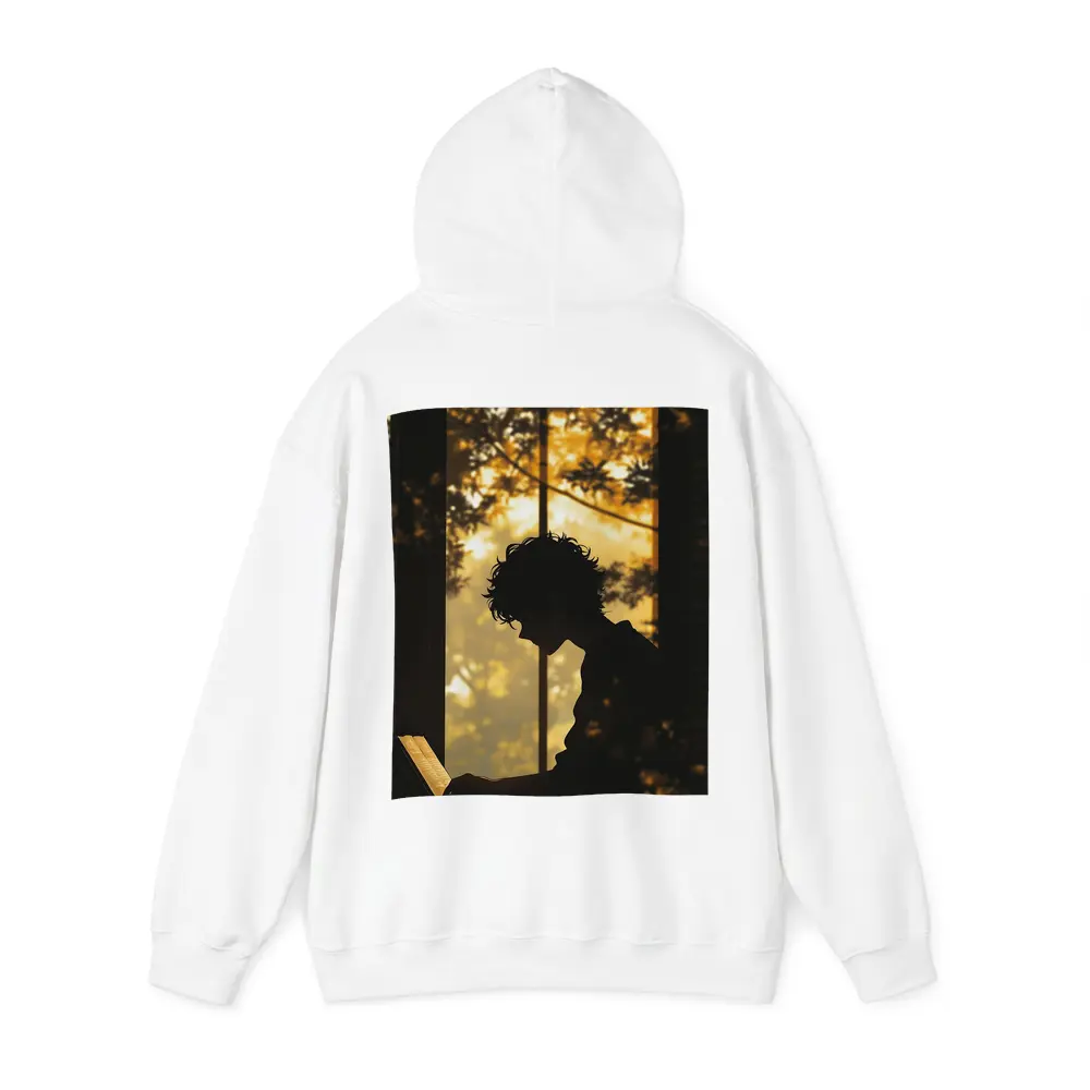 Person Silhouette Reading By Autumn Forest Window – Hoodies