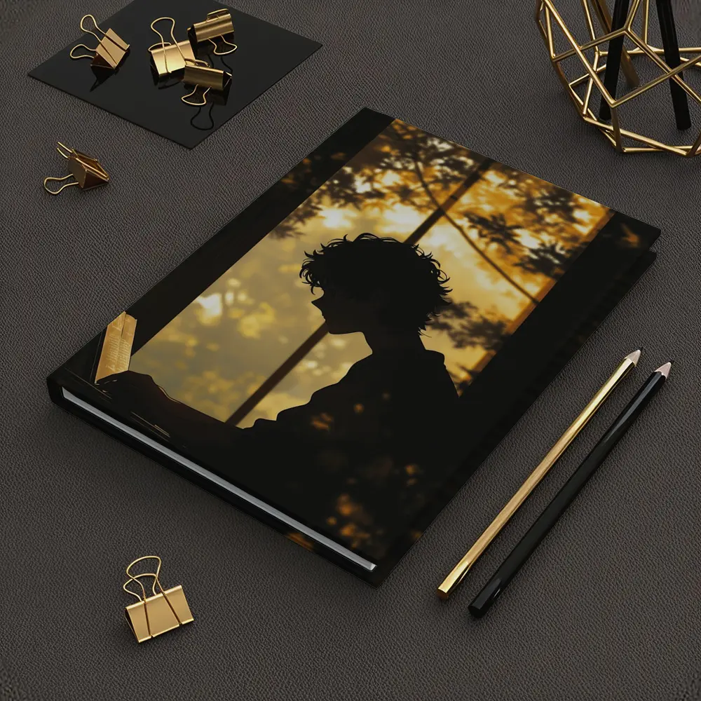 Person Silhouette Reading By Autumn Forest Window – Notebooks