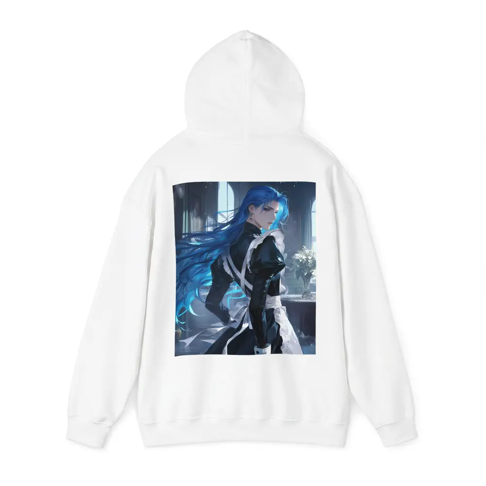 Anime Male Blue Hair Black Outfit Interior – Hoodies