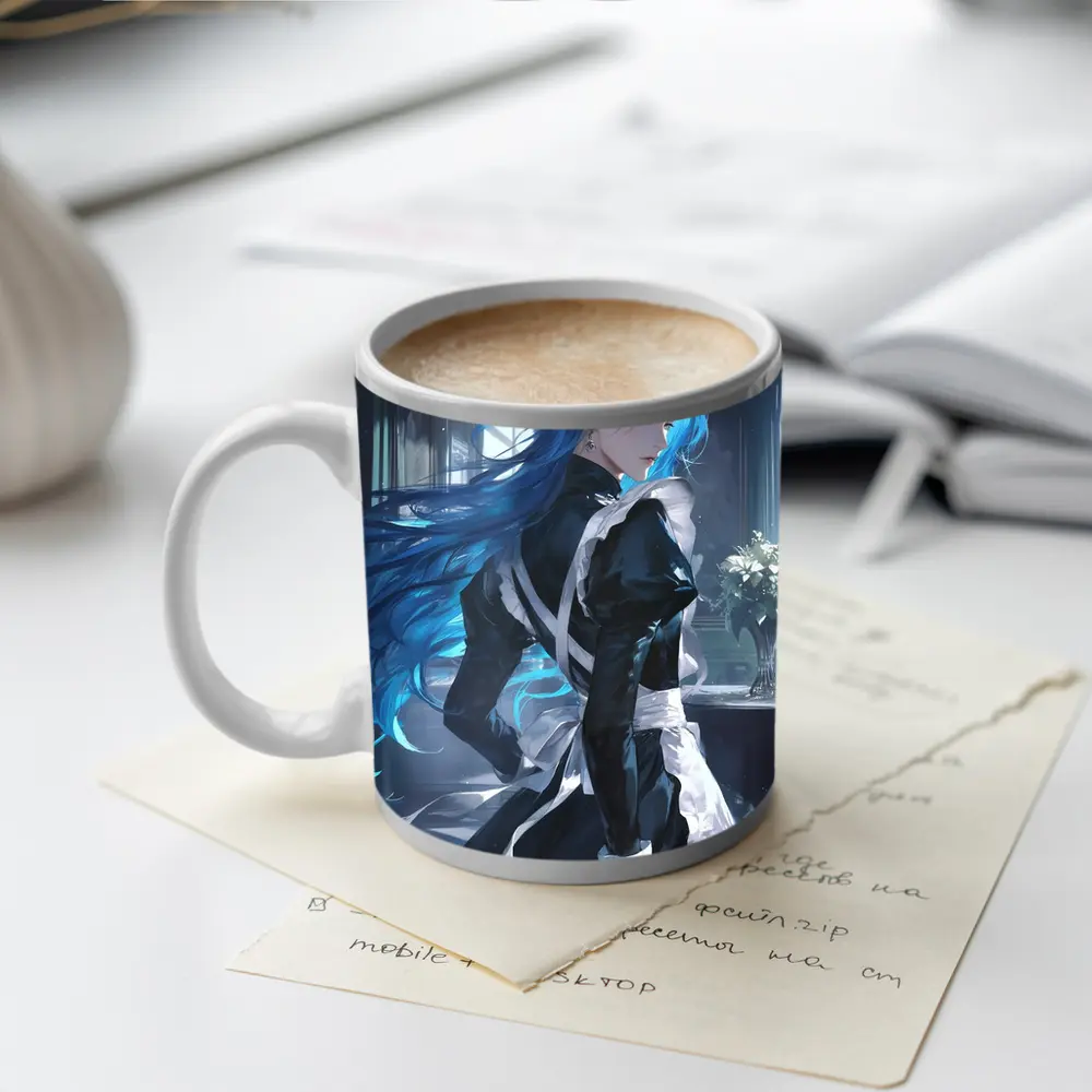 Anime Male Blue Hair Black Outfit Interior – Mugs