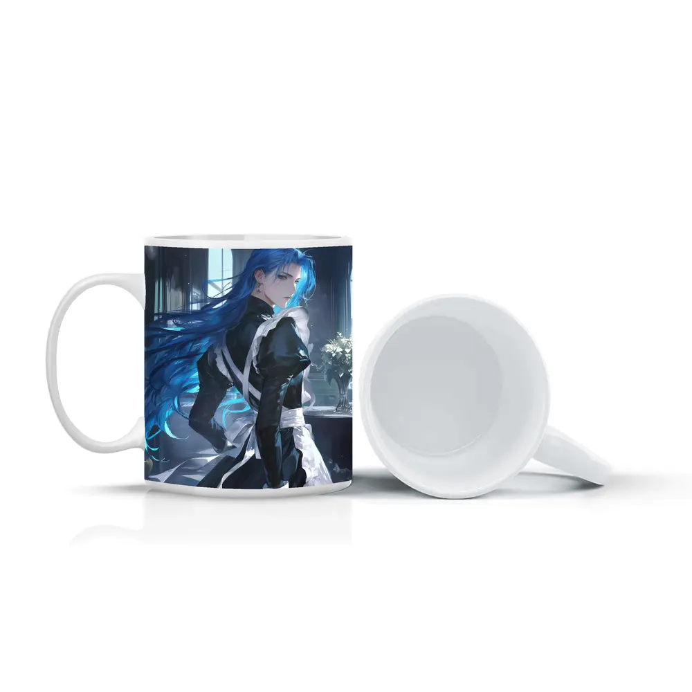 Anime Male Blue Hair Black Outfit Interior – Mugs