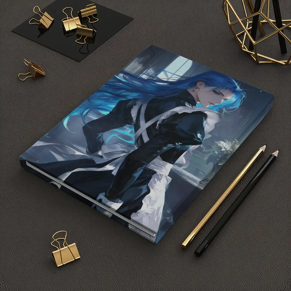 Anime Male Blue Hair Black Outfit Interior – Notebooks