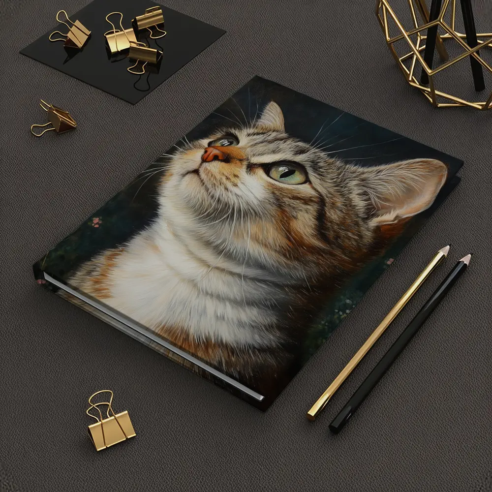 Tabby Cat Portrait Dark Floral Background – Notebooks