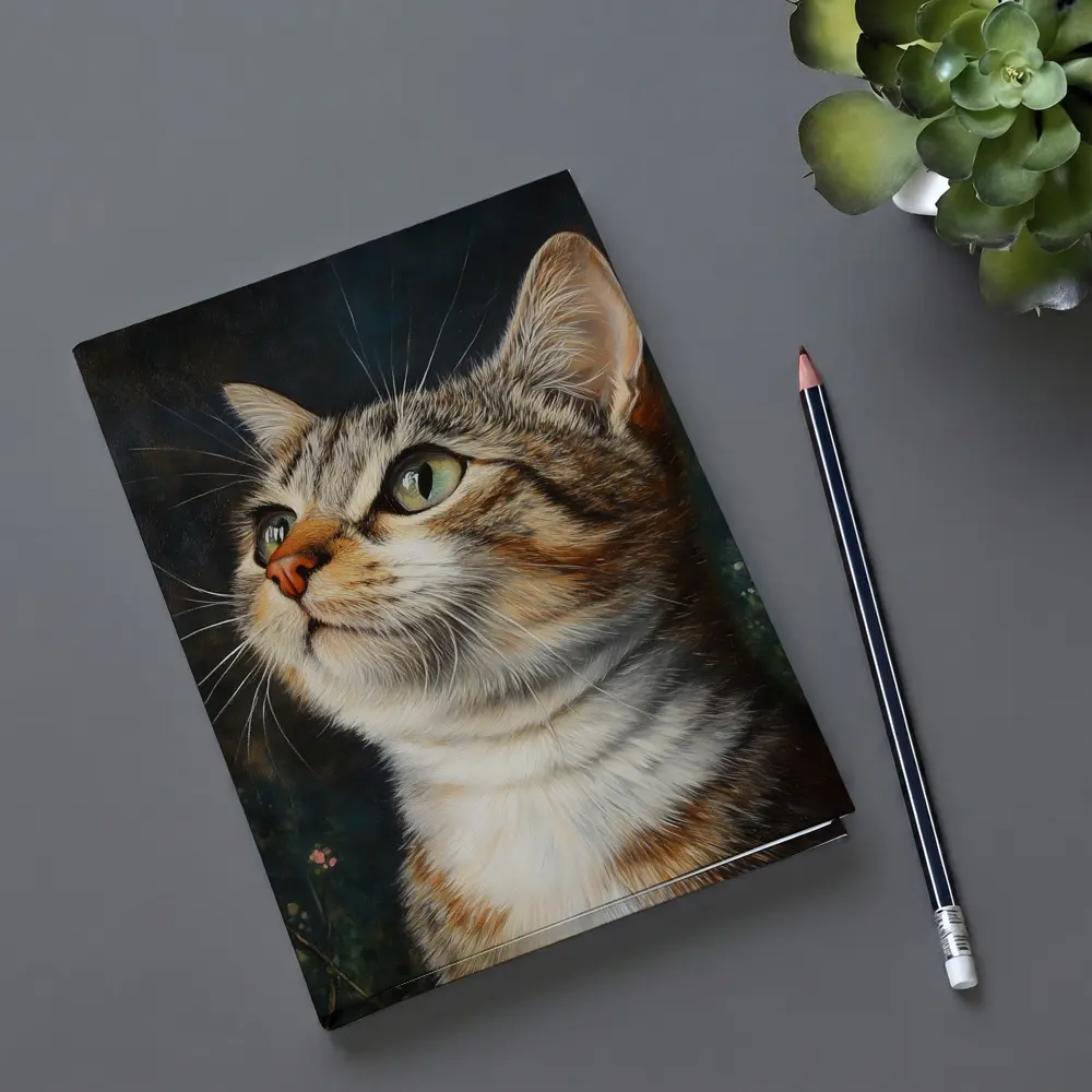 Tabby Cat Portrait Dark Floral Background – Notebooks