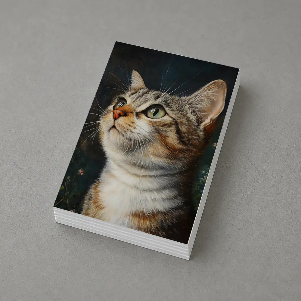 Tabby Cat Portrait Dark Floral Background – Postcards