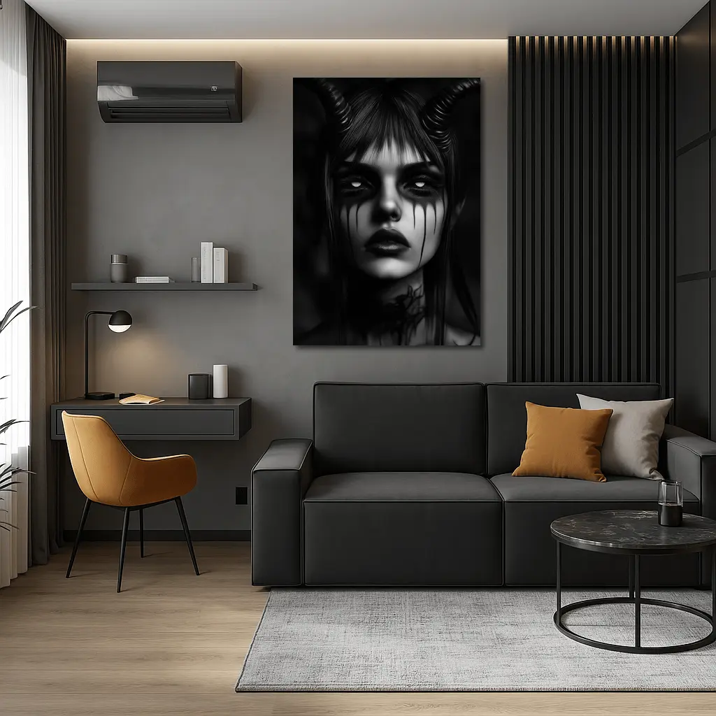 Dark Demon Woman Black White Gothic Art – Wall Art
