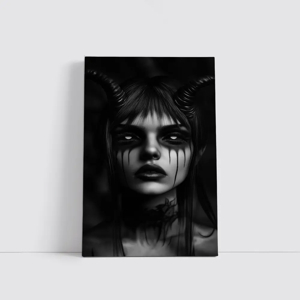 Dark Demon Woman Black White Gothic Art – Wall Art