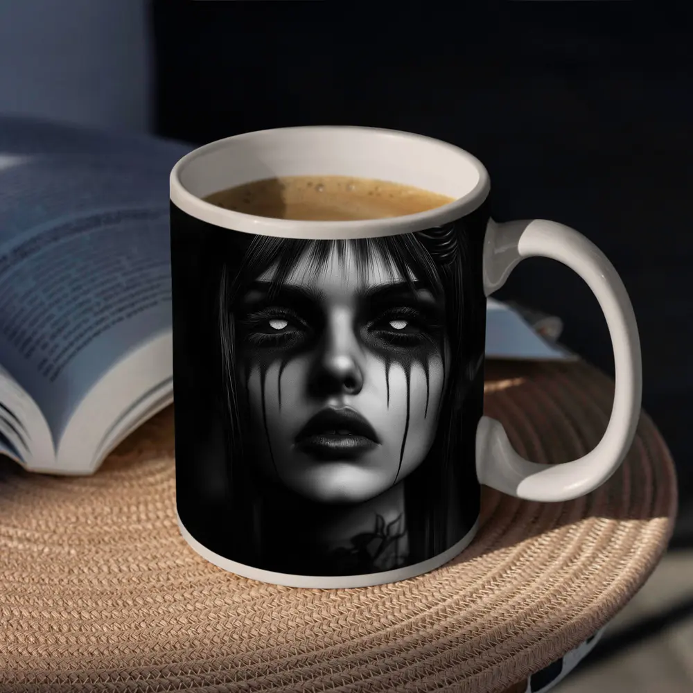 Dark Demon Woman Black White Gothic Art – Mugs
