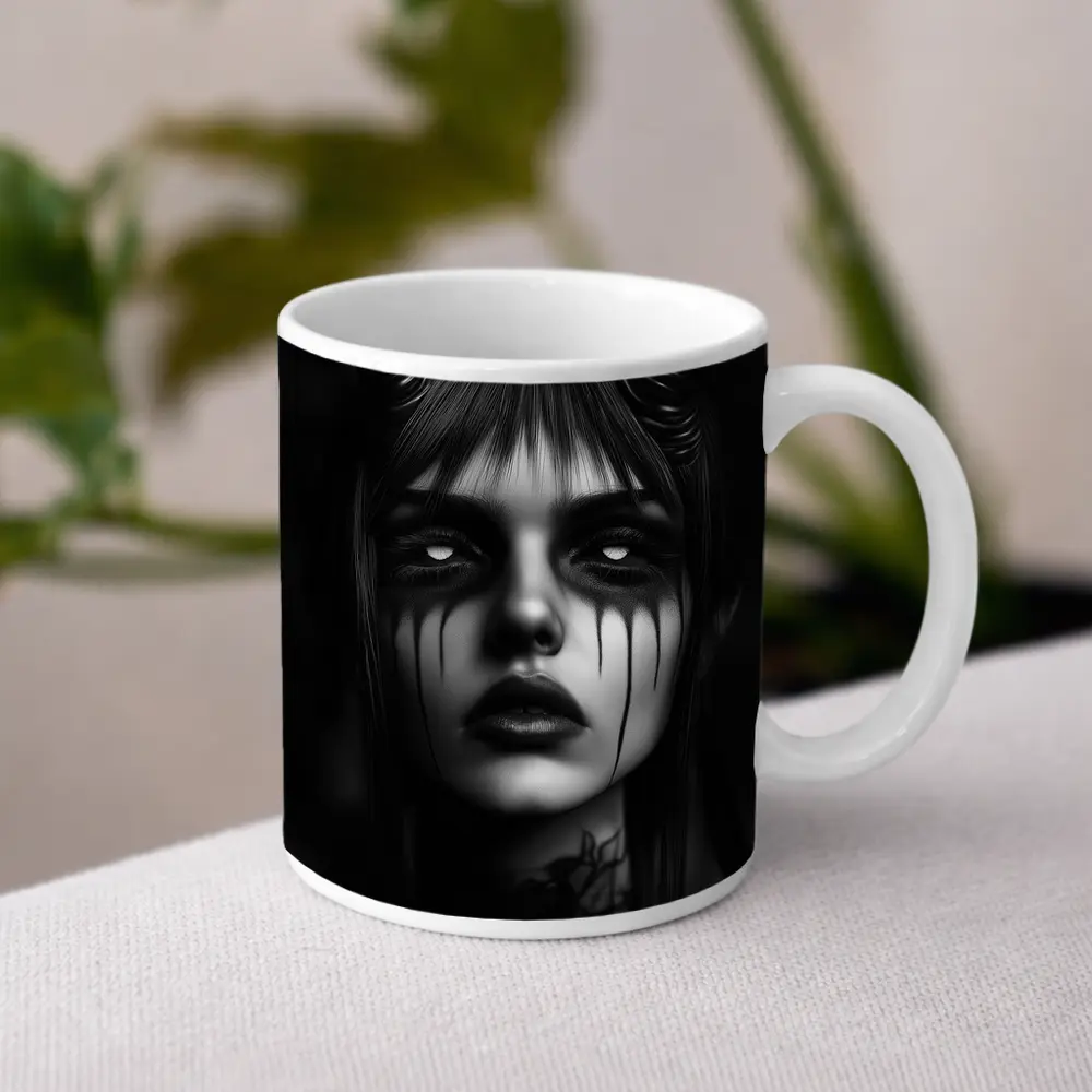 Dark Demon Woman Black White Gothic Art – Mugs