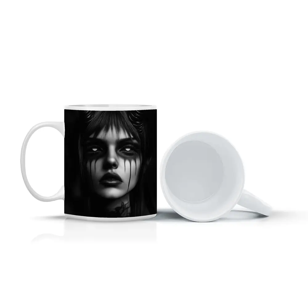 Dark Demon Woman Black White Gothic Art – Mugs