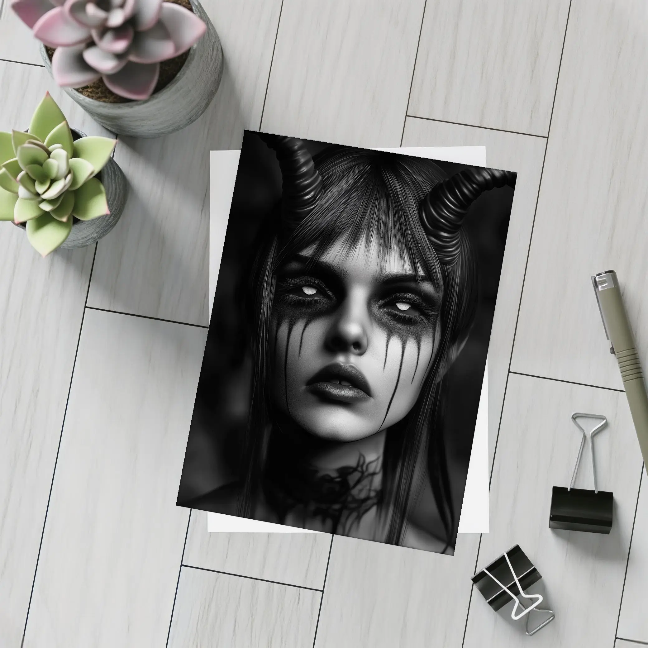 Dark Demon Woman Black White Gothic Art – Postcards