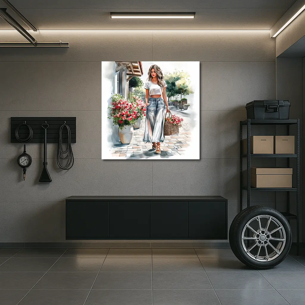 Fashion Woman Walking Street Watercolor Art – Wall Art