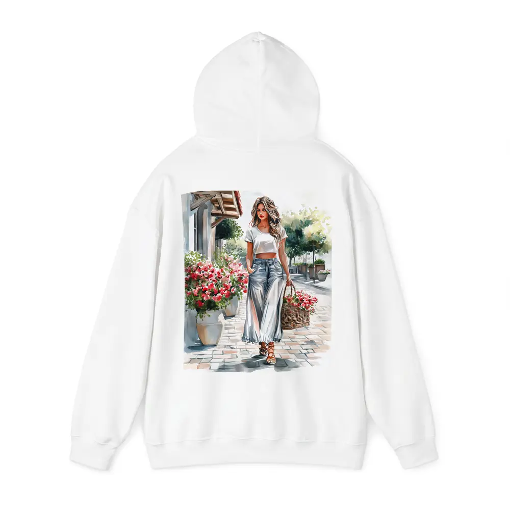 Fashion Woman Walking Street Watercolor Art – Hoodies