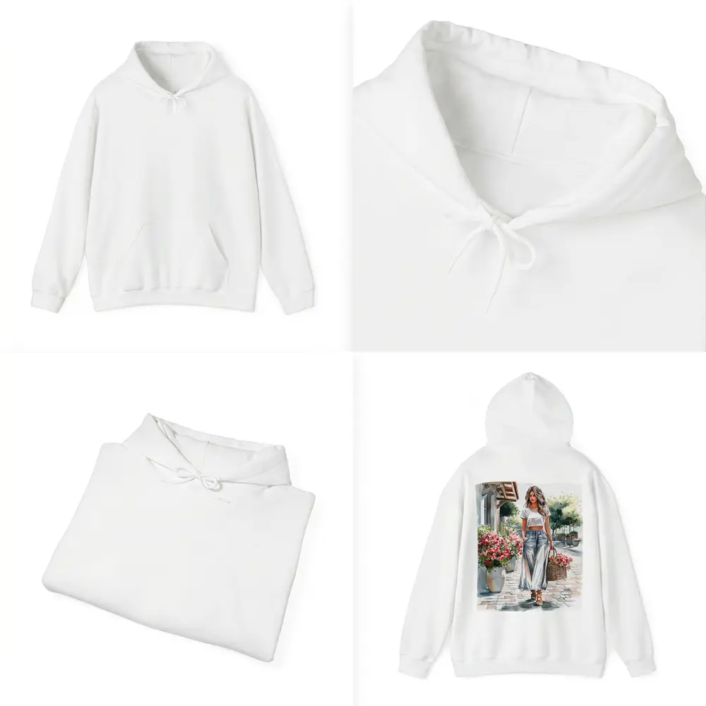 Fashion Woman Walking Street Watercolor Art – Hoodies