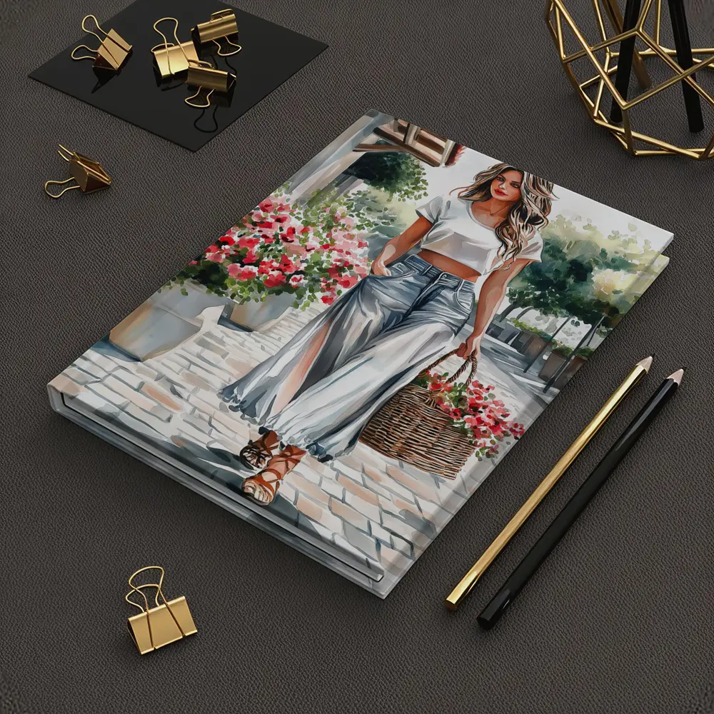 Fashion Woman Walking Street Watercolor Art – Notebooks
